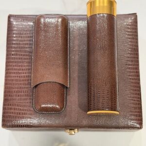 Brown Textured Leather Box with Accessories